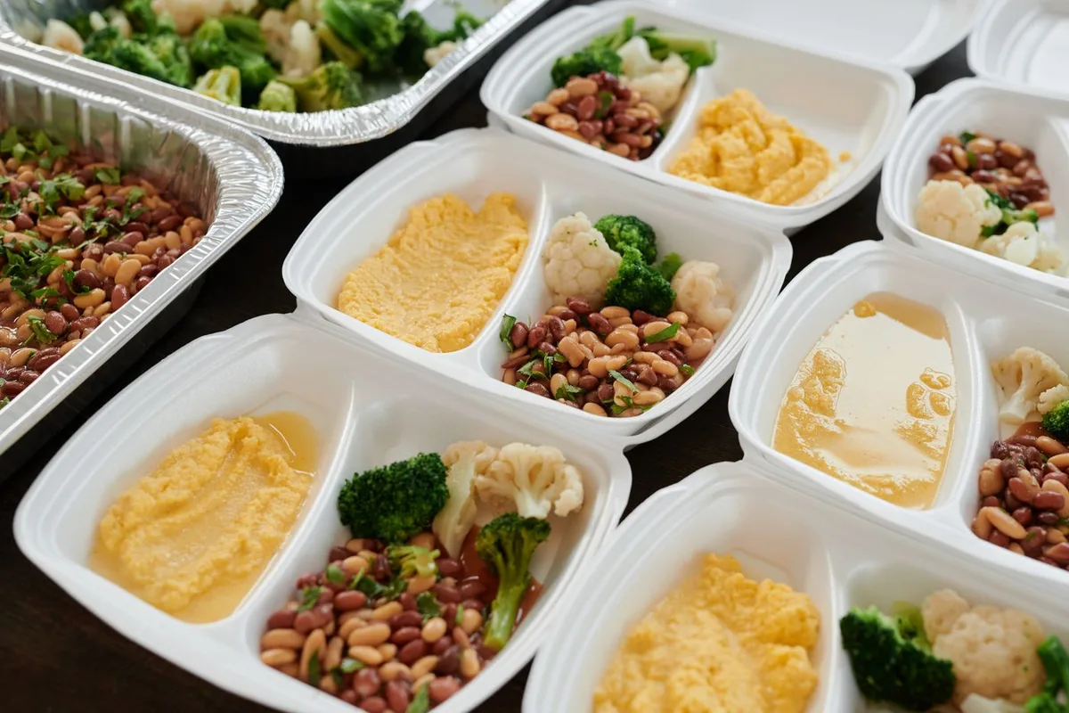 Prepared meals portioned into food storage containers